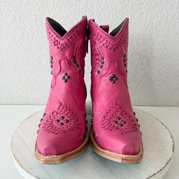 Lane COSSETTE Womens Cowboy Booties 8 Western Cowgirl Short Boots Pink Leather - Picture 6 of 13